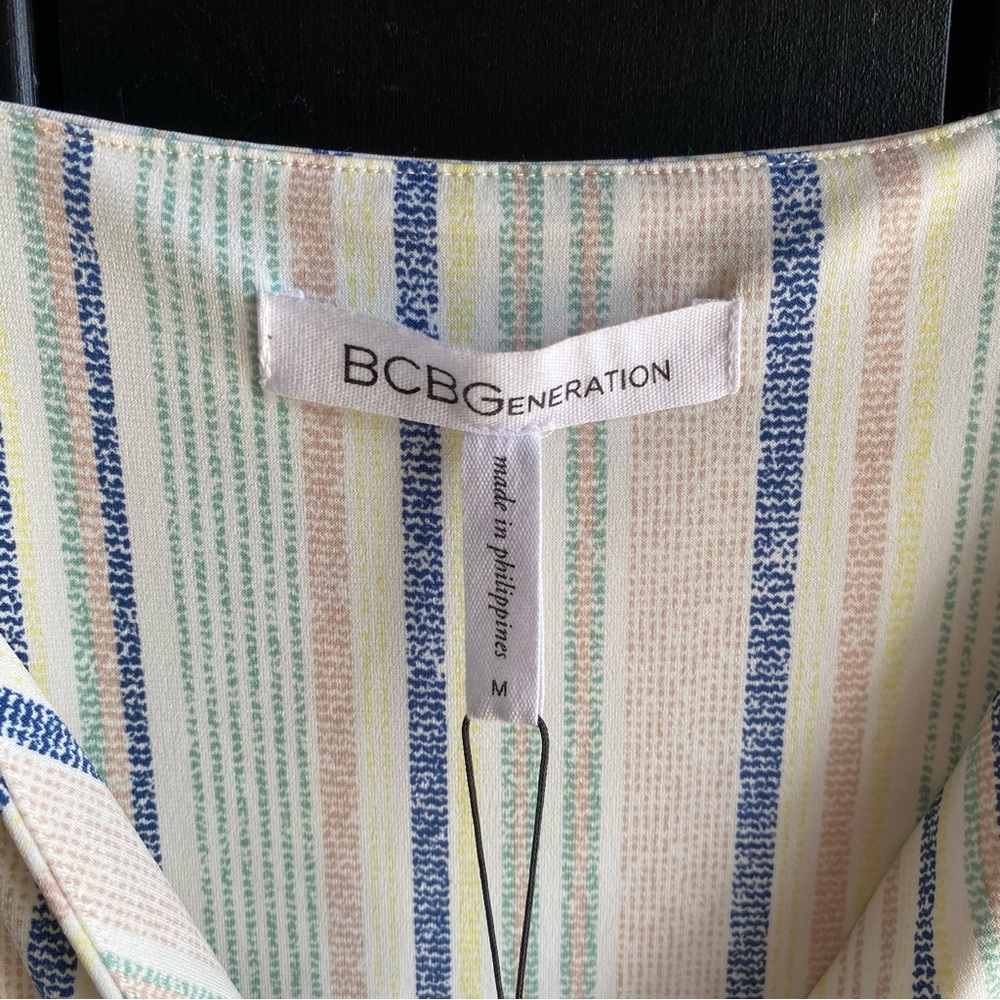 NWT BCBGeneration Surplice Striped Drape Mini Dress Size Medium - Picture 7 of 9